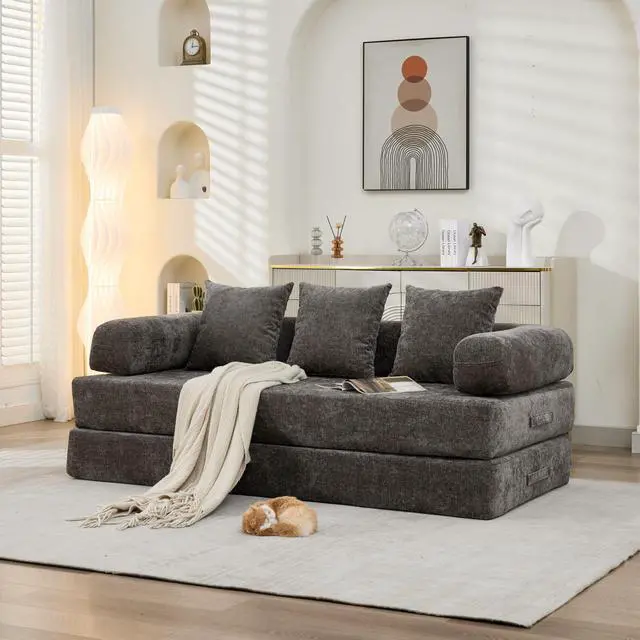 Main image of Comfy Convertible Folding Mattress Couch, Floor Sofa Bed, Chenille Floor Sofa with Armrest, Floor Sofa Lounge Couch for Living Room Bedroom Lounge Studio-Gray,SF503GY