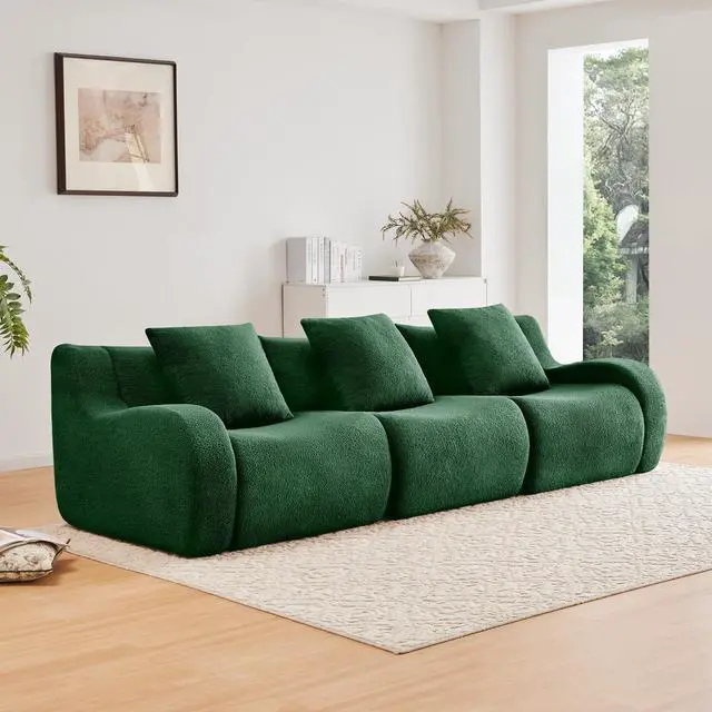 Main image of Boneless Sofa,3 Seat High-Quality Teddy Fabric,Anti-Slip Design,No Assembly Curved Armrests Streamlined,32D High Density Sponge For Living Rooms Bedrooms Reading Nook,Green