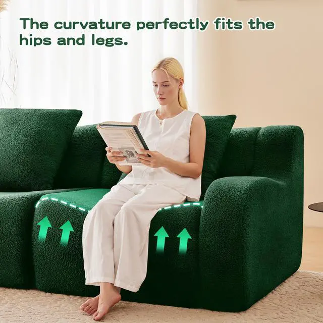 Alt view image 6 of 7 - Boneless Sofa,3 Seat High-Quality Teddy Fabric,Anti-Slip Design,No Assembly Curved Armrests Streamlined,32D High Density Sponge For Living Rooms Bedrooms Reading Nook,Green