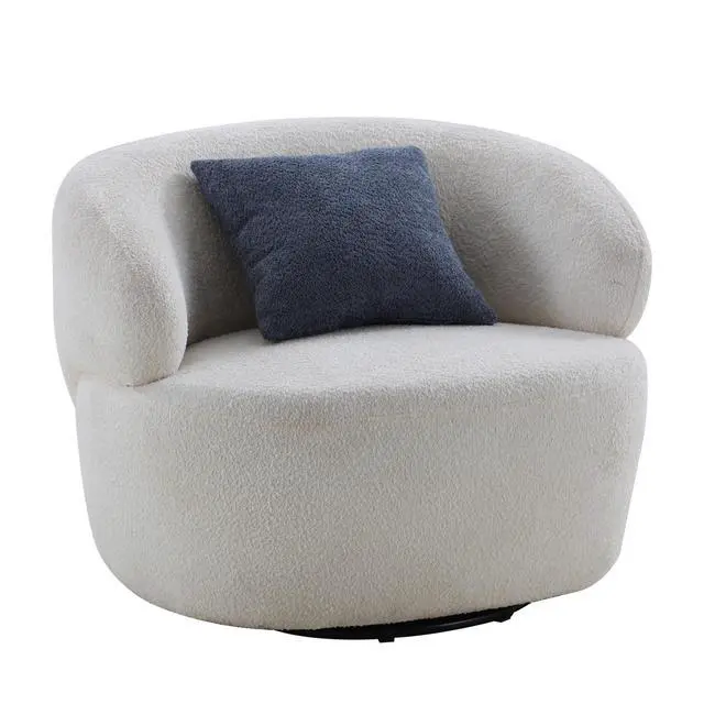 Alt view image 2 of 7 - Swivel Barrel Chair Living Room, Single Chair for Small Space Comfy Round Sofa Chair Boucle Accent Chair Circle Sherpa, Arm Chair Reading Room Chair Lounge Chair Bedroom Club