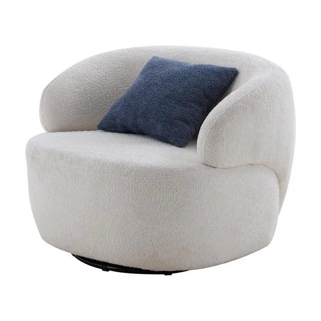 Alt view image 3 of 7 - Swivel Barrel Chair Living Room, Single Chair for Small Space Comfy Round Sofa Chair Boucle Accent Chair Circle Sherpa, Arm Chair Reading Room Chair Lounge Chair Bedroom Club