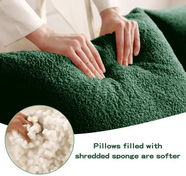 Alt view image 4 of 7 - Boneless Sofa,3 Seat High-Quality Teddy Fabric,Anti-Slip Design,No Assembly Curved Armrests Streamlined,32D High Density Sponge For Living Rooms Bedrooms Reading Nook,Green