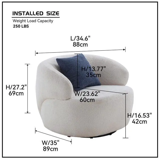 Alt view image 5 of 7 - Swivel Barrel Chair Living Room, Single Chair for Small Space Comfy Round Sofa Chair Boucle Accent Chair Circle Sherpa, Arm Chair Reading Room Chair Lounge Chair Bedroom Club