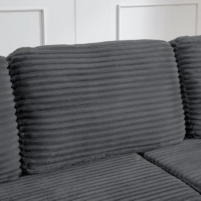 Alt view image 7 of 7 - Right sofa seat,L shape Modular Sectional Sofa, Compressed Sectional Sofa Modern Minimalist Style Corduroy Couch,Unfold into a bed, Bedroom, Comfy Compressed Sofa Couch Space-Efficient Design-Gray