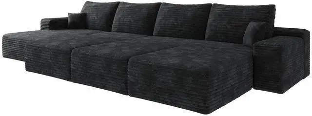 Alt view image 4 of 6 - 135"Large size modular cloud sofa 6 seats down sofa bed apartment living room sofa ,No Assembly Required,Black(Plush Corduroy Fabric)