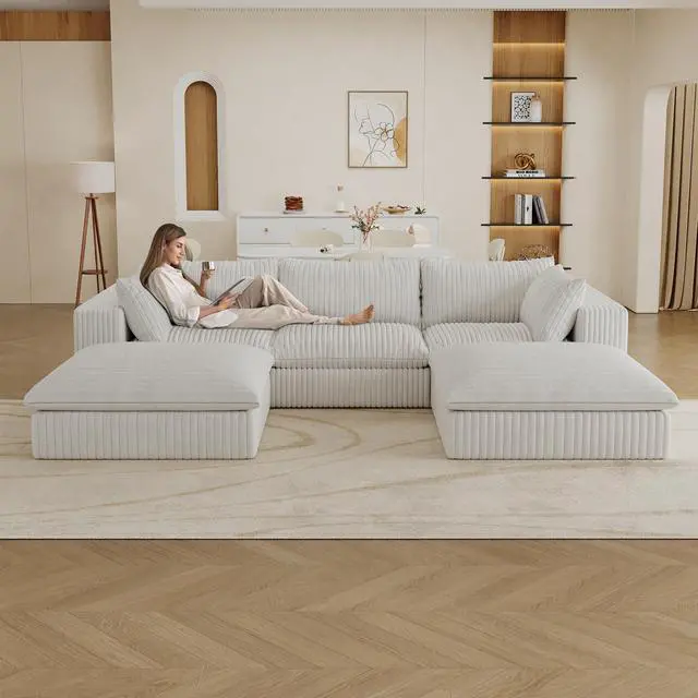 Main image of 118.2" Cloud Sofa,Corduroy Fabric,Deep Seat Couches,Double-layer design,Removable Cushion,No Assembly, DIY Combination for Living room, Bedroom,Conference room ,Apartment,White