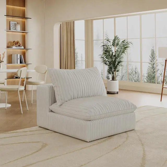 Alt view image 2 of 6 - Cloud Sofa,Corduroy Fabric,Deep Seat Couches,Double-layer design,Removable  Cushion,No Assembly, DIY Combination for Living room, Bedroom,Conference room ,Apartment,White