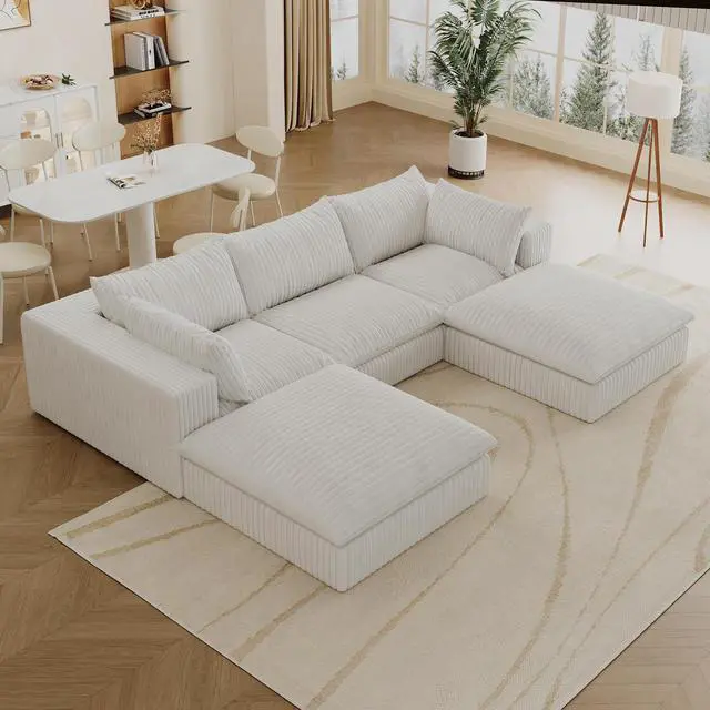 Alt view image 7 of 7 - 118.2" Cloud Sofa,Corduroy Fabric,Deep Seat Couches,Double-layer design,Removable Cushion,No Assembly, DIY Combination for Living room, Bedroom,Conference room ,Apartment,White