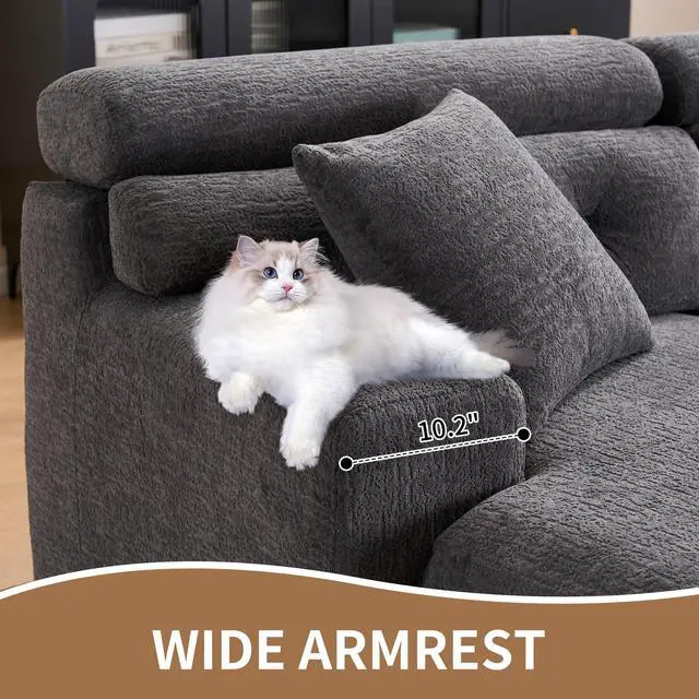 Alt view image 2 of 6 - 105'' Cloud Sectional Couch with L-Shape Chaise,Modern Modular Sofa with Deep Seat, Boneless Sofa for Living Room Bedroom,No Assembly Required,Grey.