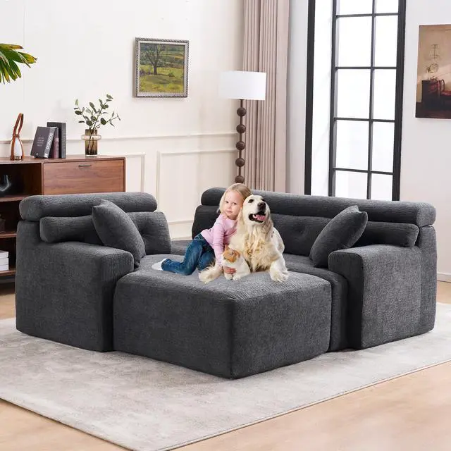 Alt view image 4 of 6 - 105'' Cloud Sectional Couch with L-Shape Chaise,Modern Modular Sofa with Deep Seat, Boneless Sofa for Living Room Bedroom,No Assembly Required,Grey.