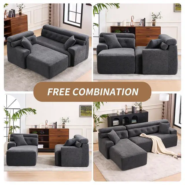 Alt view image 3 of 6 - 105'' Cloud Sectional Couch with L-Shape Chaise,Modern Modular Sofa with Deep Seat, Boneless Sofa for Living Room Bedroom,No Assembly Required,Grey.