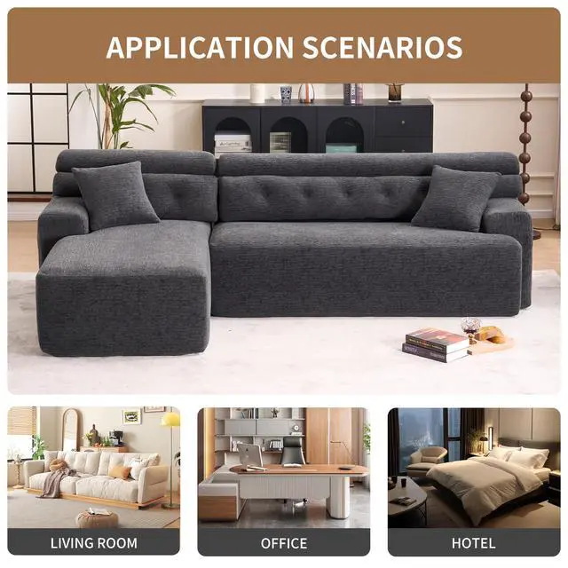 Alt view image 5 of 6 - 105'' Cloud Sectional Couch with L-Shape Chaise,Modern Modular Sofa with Deep Seat, Boneless Sofa for Living Room Bedroom,No Assembly Required,Grey.