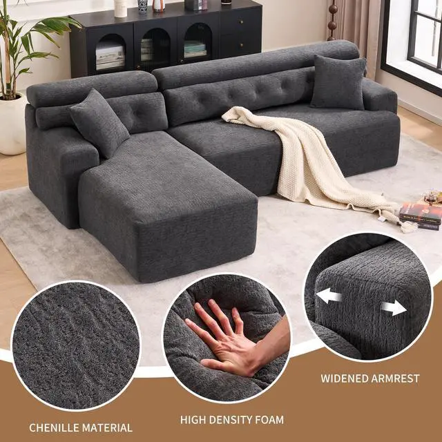 Alt view image 6 of 6 - 105'' Cloud Sectional Couch with L-Shape Chaise,Modern Modular Sofa with Deep Seat, Boneless Sofa for Living Room Bedroom,No Assembly Required,Grey.