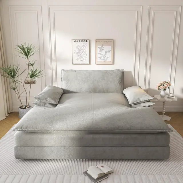 Alt view image 3 of 6 - Modern Oversized Double Chaise Lounge Chair,Deep Seat Upholstered Reading Chair with Detachable Design,Chenille Lazy Sofa w/ Large Pillows & Wide Armrests,Suitable for Living Rooms, Apartments