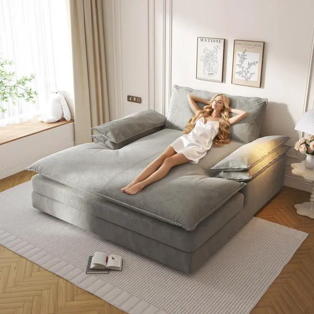 Alt view image 4 of 6 - Modern Oversized Double Chaise Lounge Chair,Deep Seat Upholstered Reading Chair with Detachable Design,Chenille Lazy Sofa w/ Large Pillows & Wide Armrests,Suitable for Living Rooms, Apartments