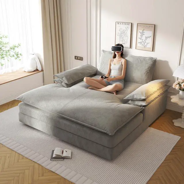 Alt view image 5 of 6 - Modern Oversized Double Chaise Lounge Chair,Deep Seat Upholstered Reading Chair with Detachable Design,Chenille Lazy Sofa w/ Large Pillows & Wide Armrests,Suitable for Living Rooms, Apartments