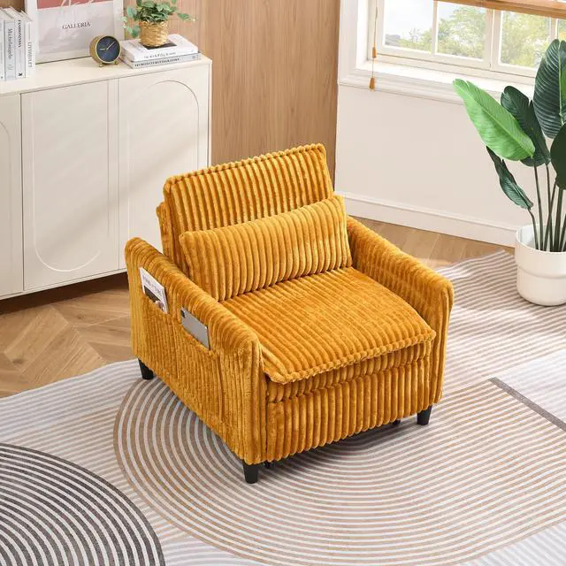 Main image of Yellow comfortable chair for Small apartment Bedroom space Balcony Small sofa bed Lazy Small sofa with a pillo