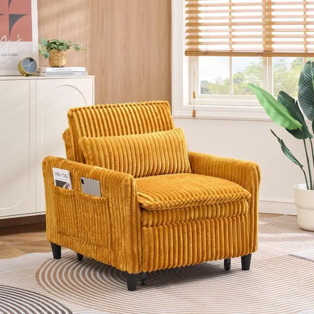 Alt view image 5 of 7 - Yellow comfortable chair for Small apartment Bedroom space Balcony Small sofa bed Lazy Small sofa with a pillo