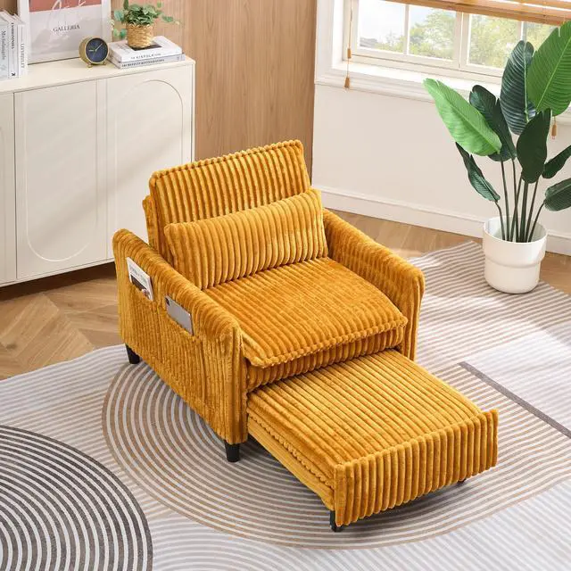 Alt view image 3 of 7 - Yellow comfortable chair for Small apartment Bedroom space Balcony Small sofa bed Lazy Small sofa with a pillo