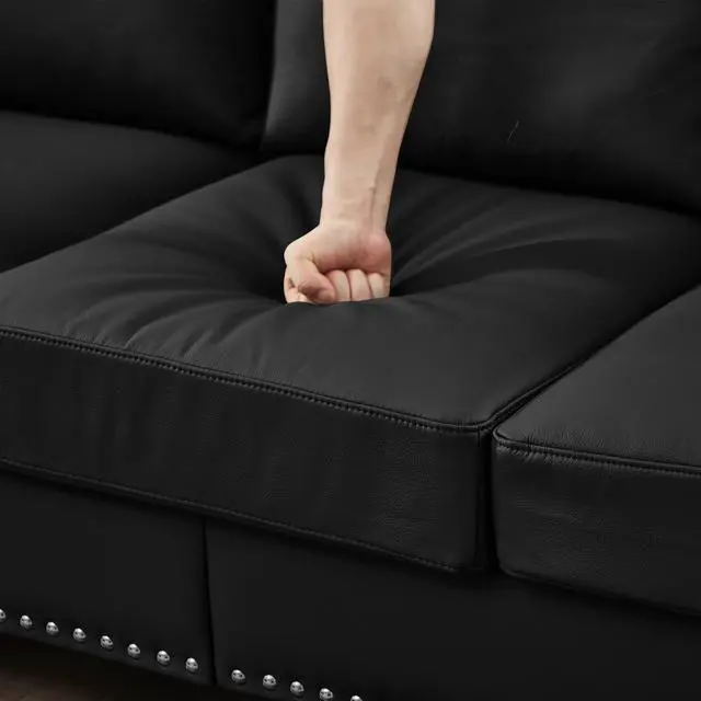 Alt view image 6 of 7 - 83" Modern Classic Design with Nails Living Room Sofa Leather Couch,Upholstered Imitation Cowhide Leather Black