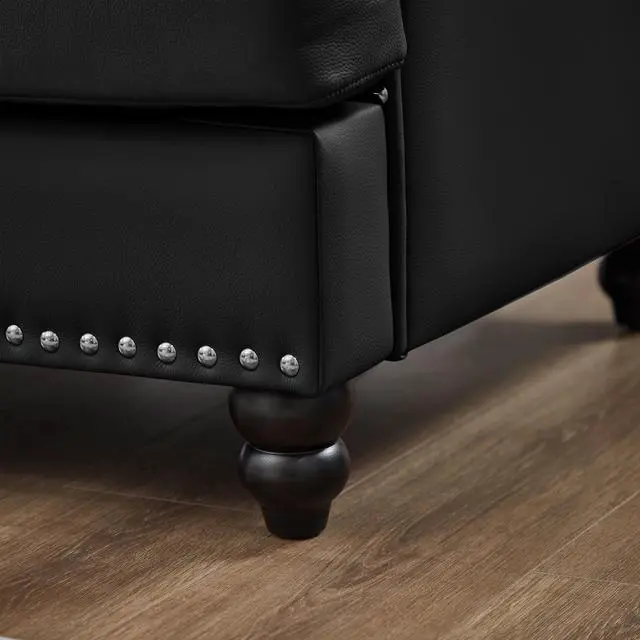 Alt view image 7 of 7 - 83" Modern Classic Design with Nails Living Room Sofa Leather Couch,Upholstered Imitation Cowhide Leather Black