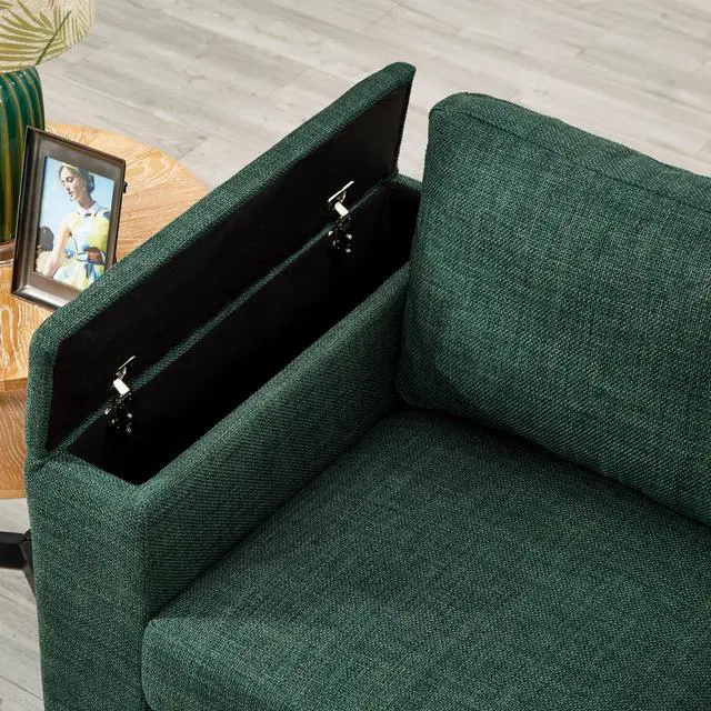 Alt view image 7 of 7 - 93.7" Modern Style Living Room Sofa Fabric Couch,Square Arm Sofa with Cup Holder,Storage Sofa,Upholstered Polyester Green.