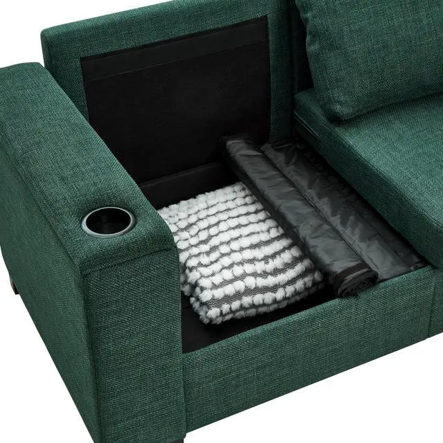 Alt view image 5 of 7 - 93.7" Modern Style Living Room Sofa Fabric Couch,Square Arm Sofa with Cup Holder,Storage Sofa,Upholstered Polyester Green.