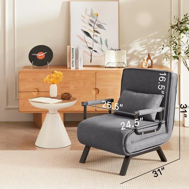 Alt view image 4 of 7 - Folding Chair Bed, Comfy Convertible Sleeper Sofa, 5 in 1 Folding Bed with 5-Position Adjustable Backrest & Pillow, Floor Single Chairs, Cozy Futon Chair for Small Spaces, Office (Light Grey)