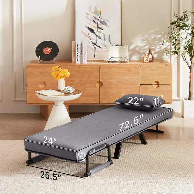 Alt view image 3 of 7 - Folding Chair Bed, Comfy Convertible Sleeper Sofa, 5 in 1 Folding Bed with 5-Position Adjustable Backrest & Pillow, Floor Single Chairs, Cozy Futon Chair for Small Spaces, Office (Light Grey)