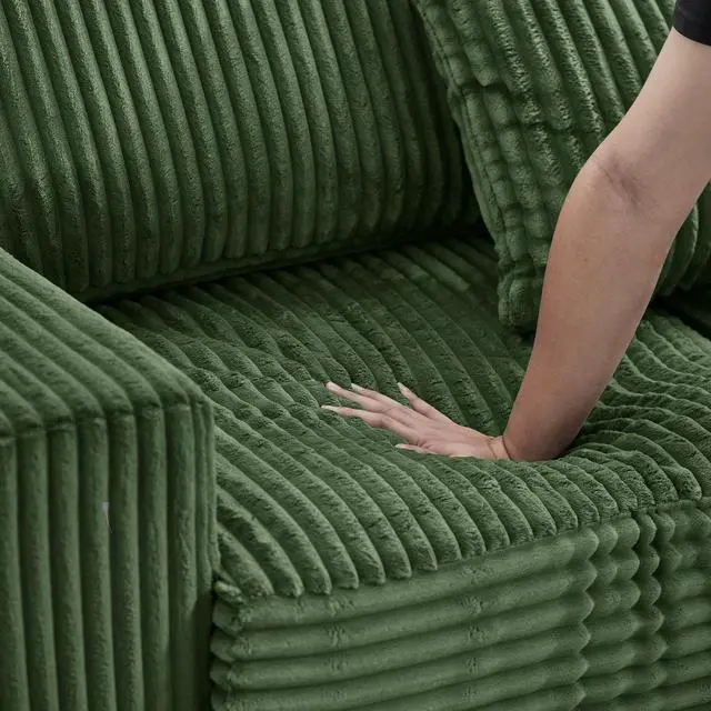 Alt view image 5 of 7 - 93" Sectional Sofa, L Shaped Sofa Couch with Reversible Chaise Lounge, Upholstered Soft Corduroy Couch for Living Room, Apartment (Green)