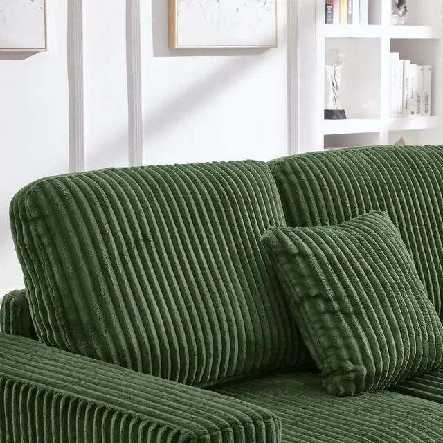 Alt view image 6 of 7 - 93" Sectional Sofa, L Shaped Sofa Couch with Reversible Chaise Lounge, Upholstered Soft Corduroy Couch for Living Room, Apartment (Green)