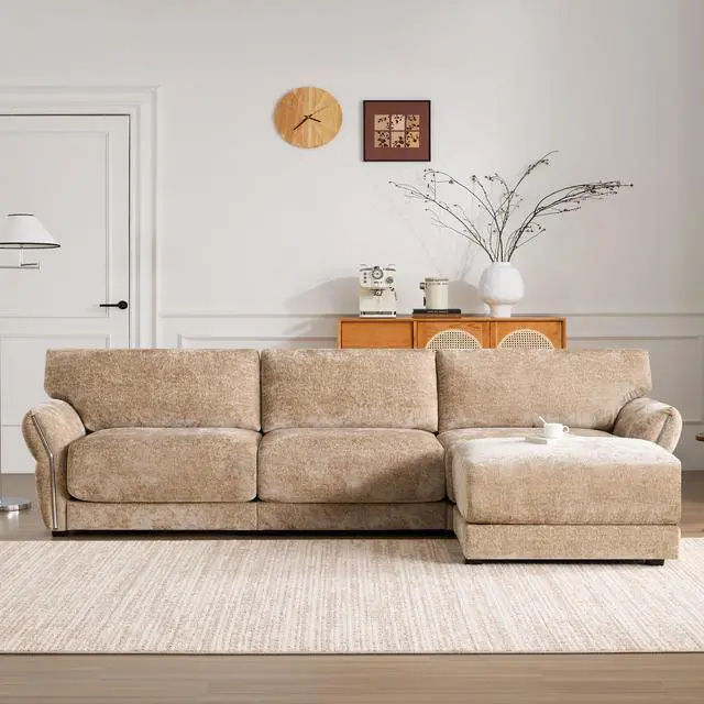 Alt view image 3 of 7 - [VIDEO]110" Modular Sectional Sofa, L-Shape with Extra-Wide Seat Cushion, USB and Type-C Charger, Petal Armrest Design, High Density Foam, Free Movement Ottoman, Wood Frame, Chenille, 4 Seat, 3 Colors