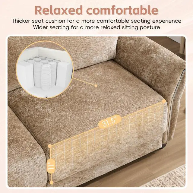 Alt view image 6 of 7 - [VIDEO]110" Modular Sectional Sofa, L-Shape with Extra-Wide Seat Cushion, USB and Type-C Charger, Petal Armrest Design, High Density Foam, Free Movement Ottoman, Wood Frame, Chenille, 4 Seat, 3 Colors