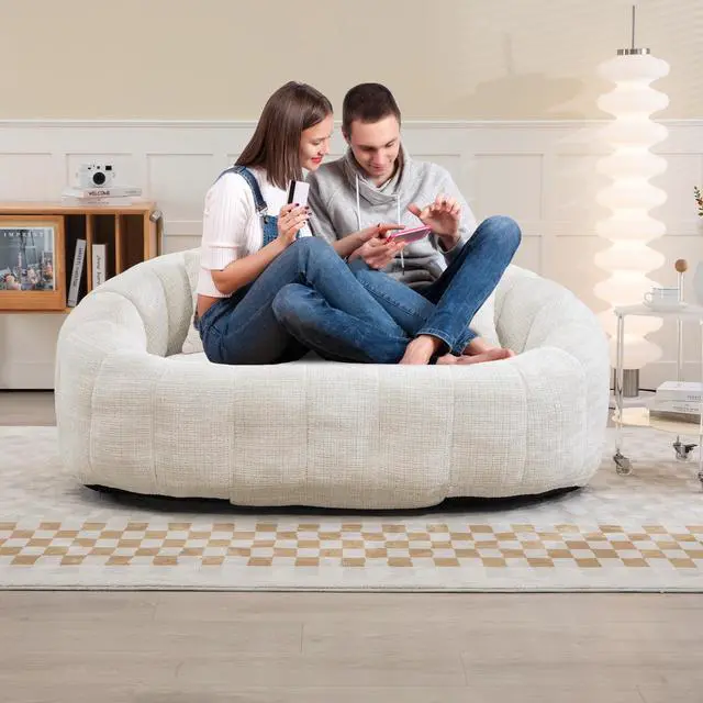 Alt view image 4 of 5 - Bean Bag sofa Lazy Sofa Durable Comfort Lounger High Back Bean Bag Chair Couch for Adults and Kids, Indoor & Outdoor, Accent Floor Soft Lounge Chair  (Beige chenille)