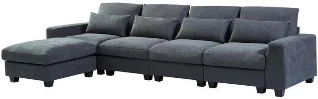 Alt view image 4 of 7 - U_Style Modern Large L-Shape Feather Filled Sectional Sofa,  Convertible Sofa Couch with Reversible Chaise for Living Room