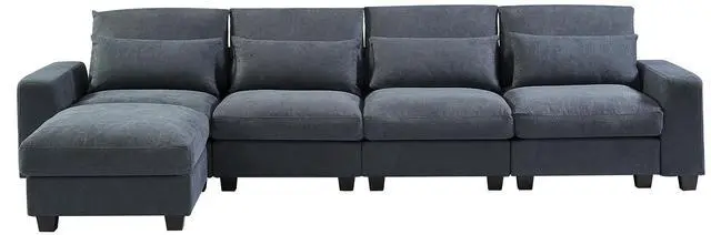 Alt view image 3 of 7 - U_Style Modern Large L-Shape Feather Filled Sectional Sofa,  Convertible Sofa Couch with Reversible Chaise for Living Room