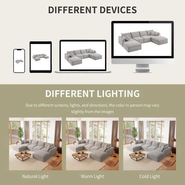 Alt view image 7 of 7 - 142*82" Fully Compressed Modular Sectional Sofa, U Shape with Ottomans, Luxury Corduroy with Extra Width&Depth Cloud Like Soft Cushion, No Assembly Required, for Living Room&Apartment,2 Colors