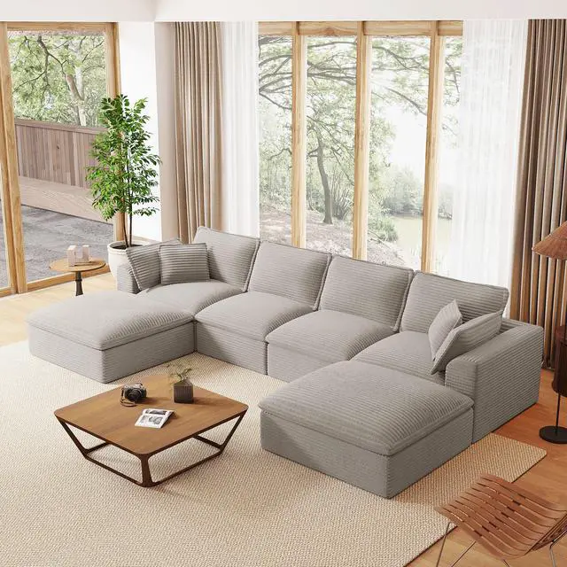 Main image of 142*82" Fully Compressed Modular Sectional Sofa, U Shape with Ottomans, Luxury Corduroy with Extra Width&Depth Cloud Like Soft Cushion, No Assembly Required, for Living Room&Apartment,2 Colors