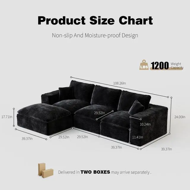 Alt view image 2 of 7 - 108" Cloud Sectional Couch with L-Shape Chaise, Left-right interchangeable,Modern Modular Sofa with Deep Seat, Upholstered Couches for Living Room Bedroom,No Assembly Required, Soft Plush Corduroy Fab