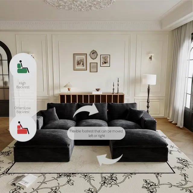 Alt view image 5 of 7 - 108" Cloud Sectional Couch with L-Shape Chaise, Left-right interchangeable,Modern Modular Sofa with Deep Seat, Upholstered Couches for Living Room Bedroom,No Assembly Required, Soft Plush Corduroy Fab