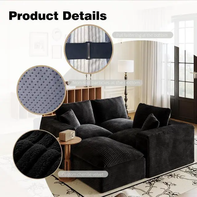 Alt view image 6 of 7 - 108" Cloud Sectional Couch with L-Shape Chaise, Left-right interchangeable,Modern Modular Sofa with Deep Seat, Upholstered Couches for Living Room Bedroom,No Assembly Required, Soft Plush Corduroy Fab