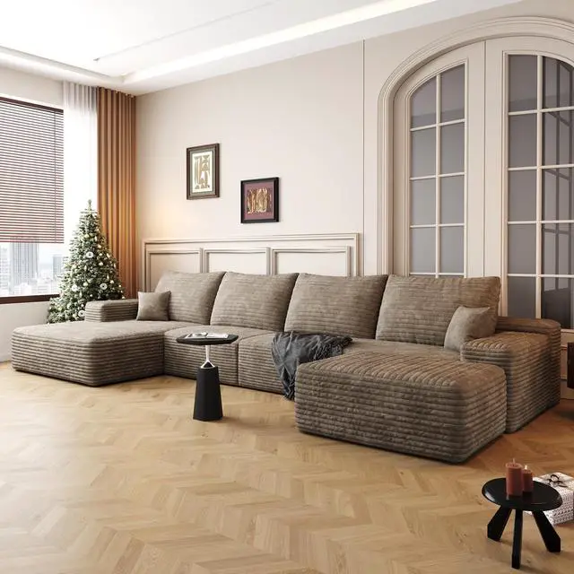 Main image of 135" Cloud Sectional Sofa with 1 Ottoman,Modern Minimalist Upholstered Couches, Comfort U Shaped Sofa for Living Room,Deep Seat Corner Couch,No Assembly Required,Camel(Plush Corduroy Fabric)