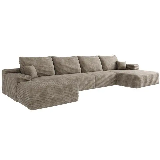 Alt view image 7 of 7 - 135" Cloud Sectional Sofa with 1 Ottoman,Modern Minimalist Upholstered Couches, Comfort U Shaped Sofa for Living Room,Deep Seat Corner Couch,No Assembly Required,Camel(Plush Corduroy Fabric)
