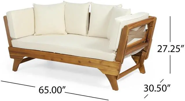 Alt view image 5 of 7 - Expandable Daybed with Cushions,Outdoor Couch Acacia Wood Patio Couch with Adjustable Armrests,Outdoor Convertible Sofa with Removable Cushions&Pillows for Patio, Porch, Poolside