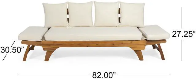 Alt view image 4 of 7 - Expandable Daybed with Cushions,Outdoor Couch Acacia Wood Patio Couch with Adjustable Armrests,Outdoor Convertible Sofa with Removable Cushions&Pillows for Patio, Porch, Poolside