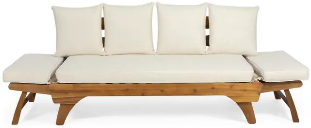 Alt view image 7 of 7 - Expandable Daybed with Cushions,Outdoor Couch Acacia Wood Patio Couch with Adjustable Armrests,Outdoor Convertible Sofa with Removable Cushions&Pillows for Patio, Porch, Poolside