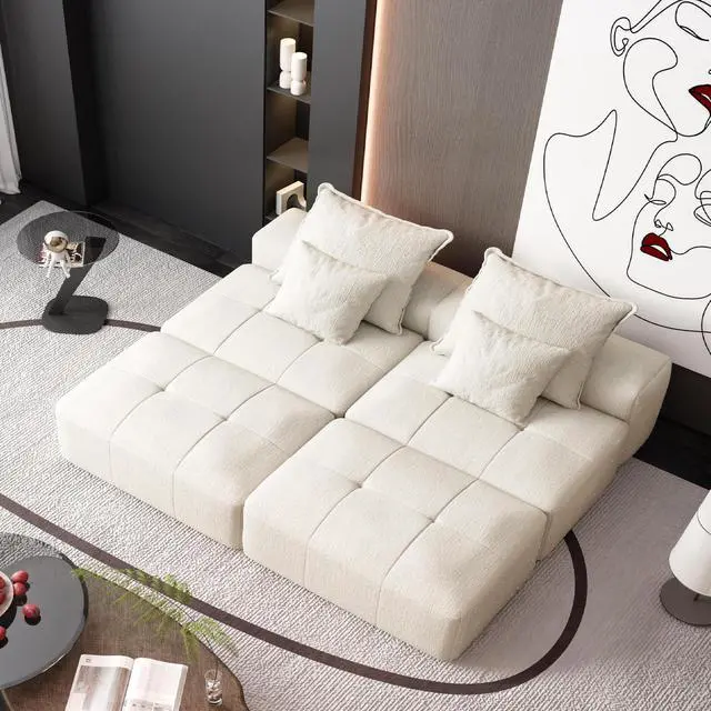 Alt view image 5 of 7 - Modern Oversized Modular Sectional Sofa with 2 Ottoman and 2 seat,Sparkling Chenille Fabric Soft Cushion Sofa with 4 Pillows,4 PCS DIY Combination Tufted Sofa,No Assembly Required,BEIGE/WHITE