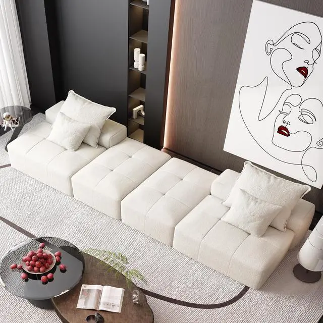 Alt view image 4 of 7 - Modern Oversized Modular Sectional Sofa with 2 Ottoman and 2 seat,Sparkling Chenille Fabric Soft Cushion Sofa with 4 Pillows,4 PCS DIY Combination Tufted Sofa,No Assembly Required,BEIGE/WHITE