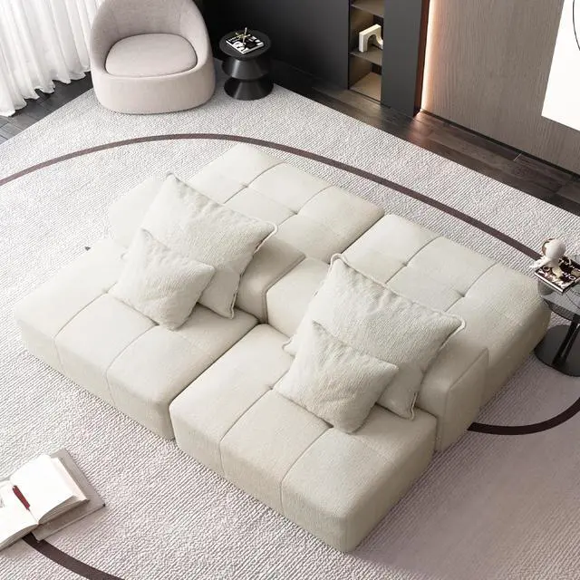 Alt view image 7 of 7 - Modern Oversized Modular Sectional Sofa with 2 Ottoman and 2 seat,Sparkling Chenille Fabric Soft Cushion Sofa with 4 Pillows,4 PCS DIY Combination Tufted Sofa,No Assembly Required,BEIGE/WHITE