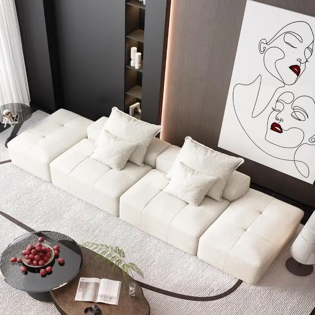 Alt view image 2 of 7 - Modern Oversized Modular Sectional Sofa with 2 Ottoman and 2 seat,Sparkling Chenille Fabric Soft Cushion Sofa with 4 Pillows,4 PCS DIY Combination Tufted Sofa,No Assembly Required,BEIGE/WHITE